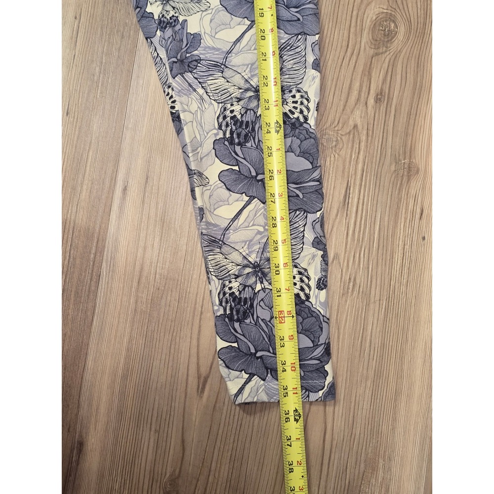 Soft Surroundings Butterfly Floral Leggings Cream Blue Cotton Blend Size M - Picture 2 of 7